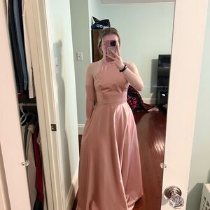 Pink Satin Formal Halter Dress